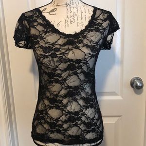 Sheer black lace tee with stretch